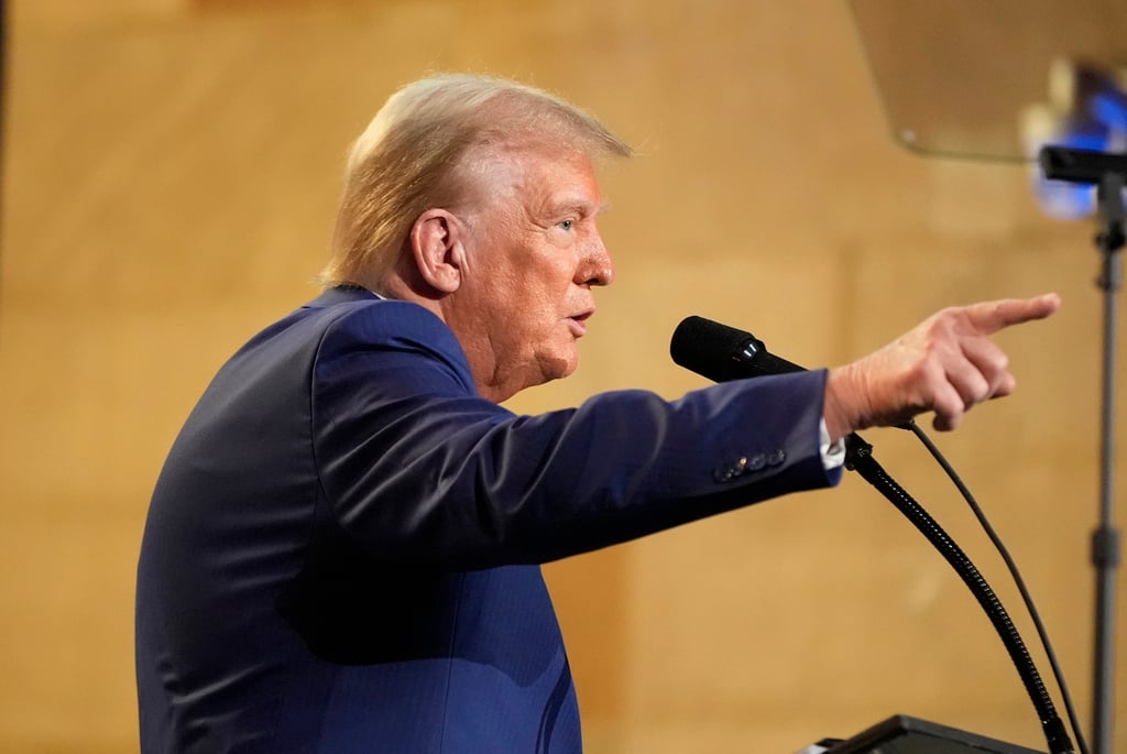 Republican presidential nominee former President Donald Trump responds to questions during a campaign event at the Economic Club of New York, Thursday, Sept. 5, 2024, in New York. (AP Photo/Alex Brandon)