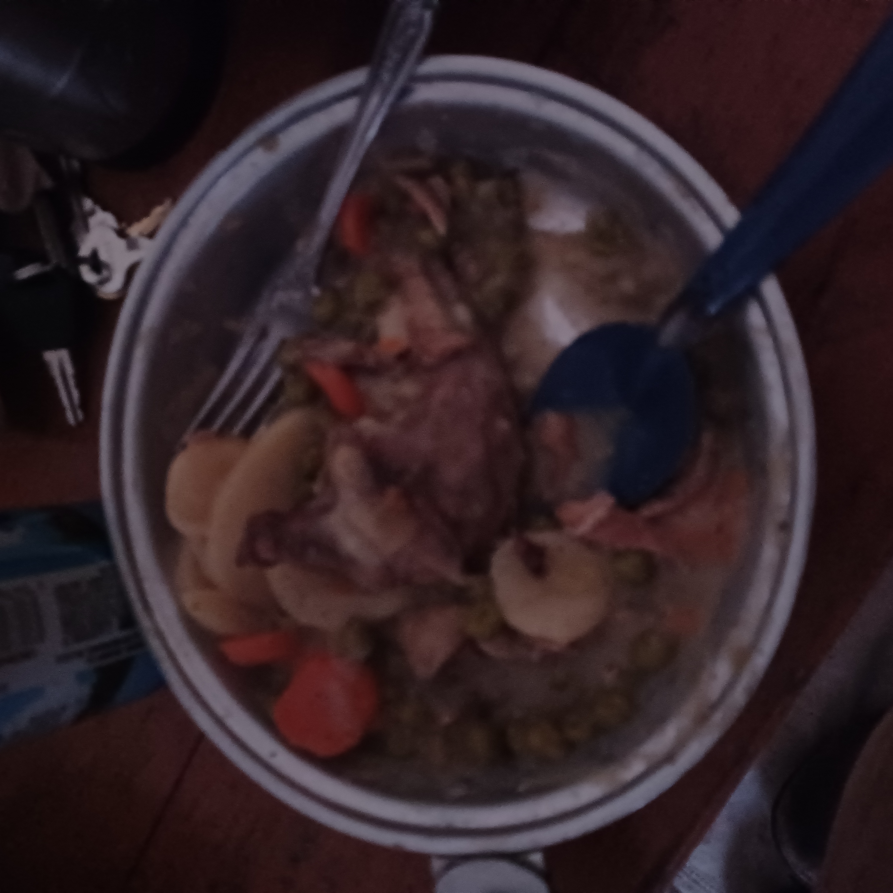 stew in plate in a tent