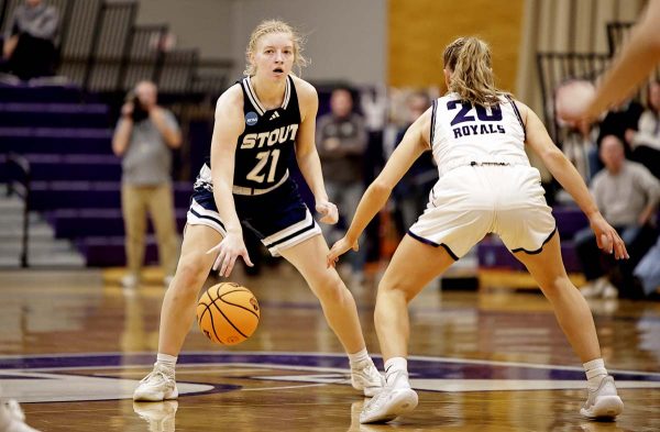 Mary Berg, a freshman guard from Menomonie, has played in all 30 of UW-Stout’s games this season. Photo: Jeremy Cwan, UW-Stout