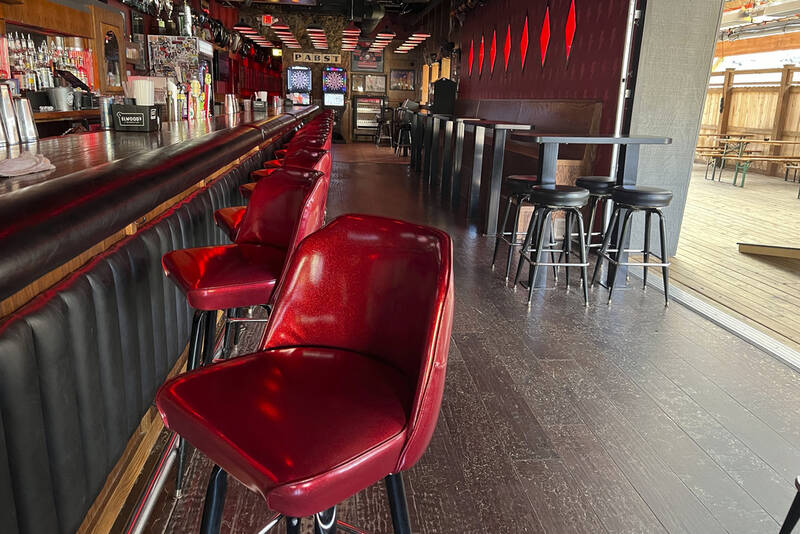 Stools line the bar at Elwood's Liquor and Tap on Thursday, July 18, 2024 in Milwaukee, Wis. This week's Republican National Convention didn't deliver an overwhelming victory to some small businesses in downtown Milwaukee. There had been earlier promises of an economic boost, but some bars, convenience stores and restaurants along the edge of the secure zone sat largely empty all week. (AP Photo/Patrick Orsagos)