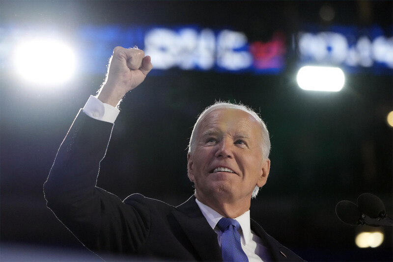 President Joe Biden speaks during the first day of Democratic National Convention, Monday, Aug. 19, 2024, in Chicago. (AP Photo/Jacquelyn Martin)
