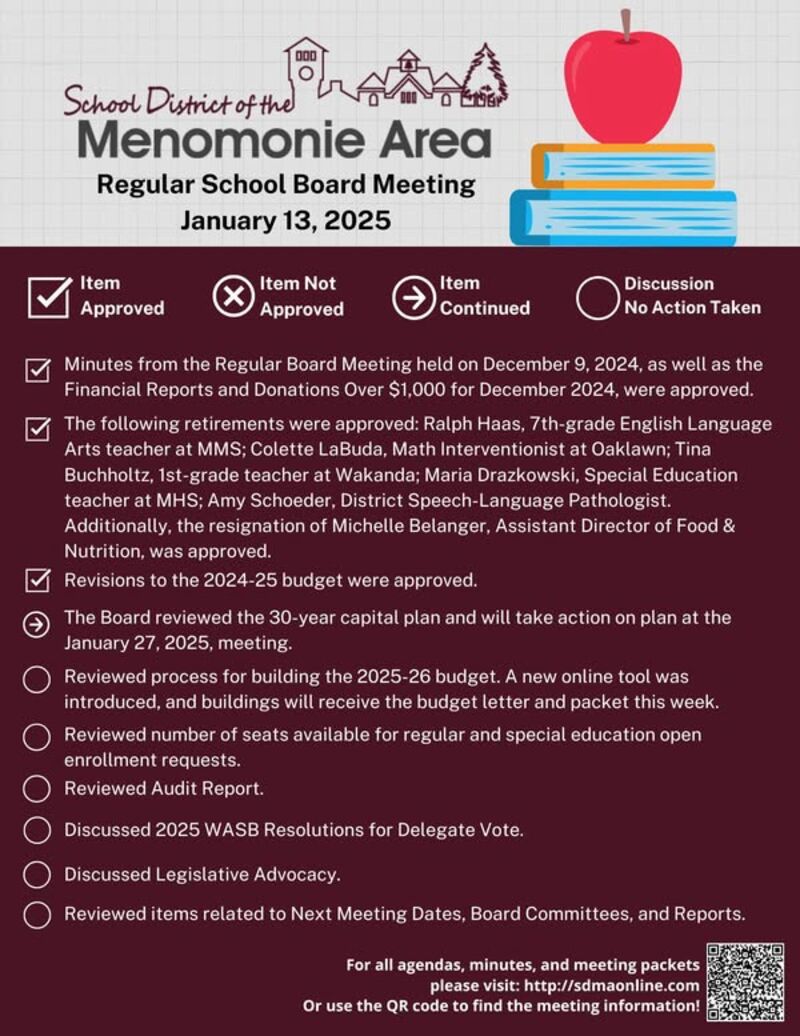 school board meeting summary