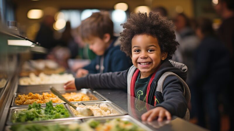 child eating school lunch