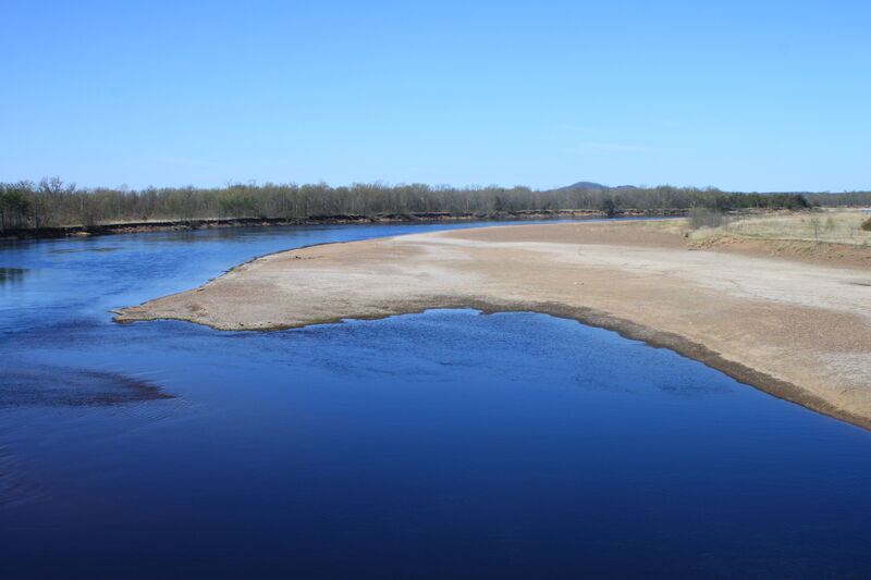 blue river bend with a sand bar