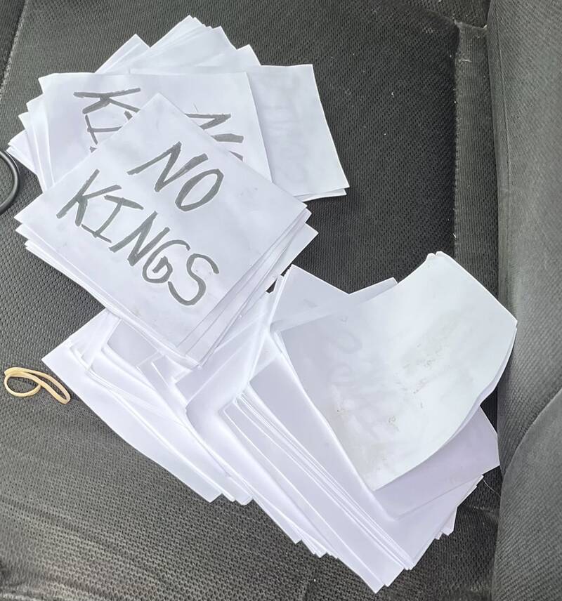 This photo provided by Minnesota State Patrol shows writings in the fake police car law enforcement officials believe a suspect used in the shooting of two Democratic legislators in Minnesota on Saturday, June 14, 2025. (Minnesota State Patrol via AP)