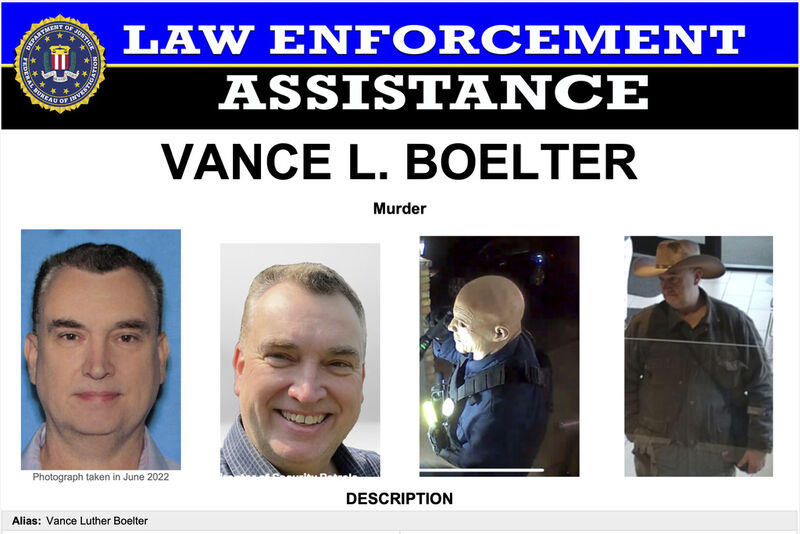 This image provided by the FBI on Saturday, June 14, 2025, shows part of a poster with photos of Vance L. Boelter. (FBI via AP)