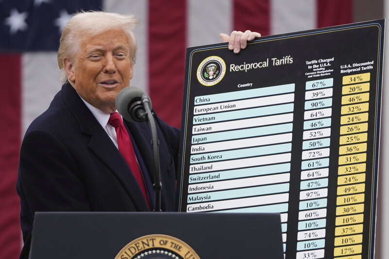 FILE - President Donald Trump speaks during an event to announce new tariffs in the Rose Garden at the White House, on April 2, 2025, in Washington. (AP Photo/Mark Schiefelbein, File)