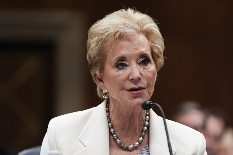 FILE - Education Secretary Linda McMahon speaks during a Senate Appropriations hearing, Tuesday, June 3, 2025, on Capitol Hill in Washington. (AP Photo/Julia Demaree Nikhinson, File)
