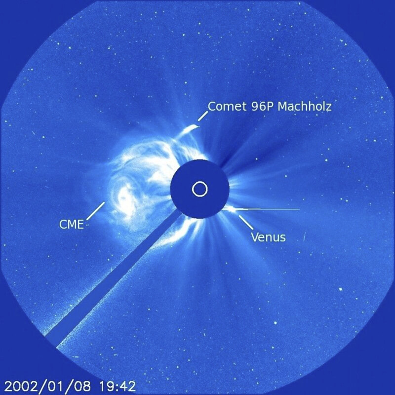 This image provided by NASA shows comet 96P Machholz which orbits the Sun about every 6 years, and is suspected to cause the Southern Delta Aquariids meteor showers. (NASA/ESA/SOHO via AP)