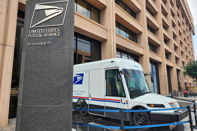 One of the U.S. Postal Service's new zero-emission electric Next Generation Delivery Vehicles (NGDV) is displayed in front of the organization's headquarters in Washington, on Aug. 7, 2025. (AP Photo/Susan Haigh)