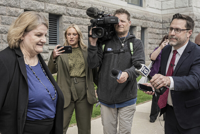 FILE - Milwaukee County Circuit Judge Hannah Dugan leaves the federal courthouse after a hearing in Milwaukee on Thursday, May 15, 2025. (AP Photo/Andy Manis, File)