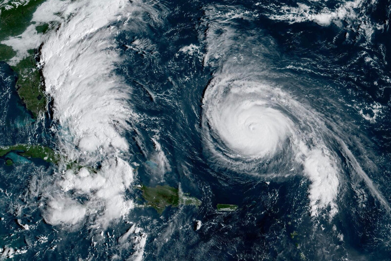 This GOES-19 GeoColor satellite image taken Sunday, Sept. 28, 2025 and provided by NOAA, shows weather systems in the tropical Atlantic Ocean. (NOAA via AP)