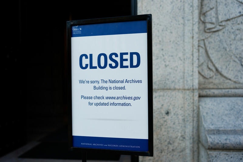 A closed sign stands in front of the National Archives on the first day of a government shutdown, Wednesday, Oct. 1, 2025, in Washington. (AP Photo/Julia Demaree Nikhinson)