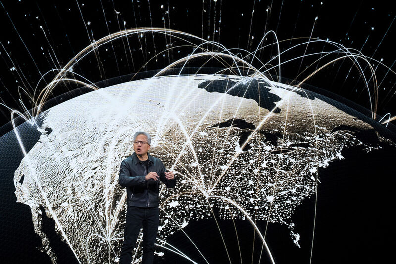 NVIDIA CEO Jensen Huang speaks on how AI infrastructure and AI factories that generate intelligence at scale are powering a new industrial revolution, at Washington Convention Center, Tuesday, Oct. 28, 2025, in Washington. (AP Photo/Manuel Balce Ceneta)