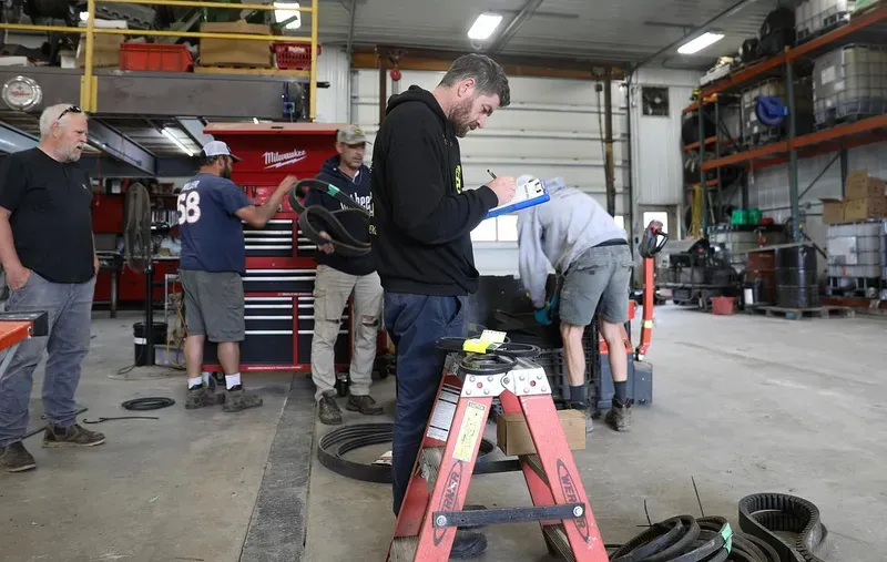 Monty Lilford works in the fabrication shop at B&amp;B Agri Sales in Buffalo County, Wis., on Oct. 6, 2025. (Paul Kiefer / Wisconsin Watch)