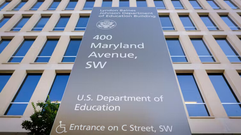 A sign marks the outside of the Department of Education headquarters in Washington, D.C. J. David Ake/Getty Images