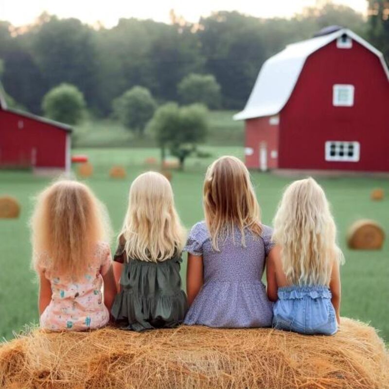 Children sitting on a hay bale