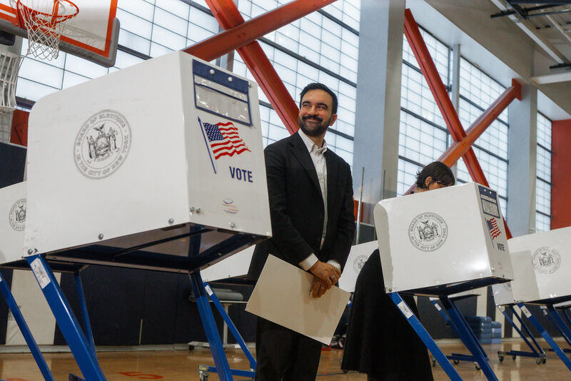 New York mayoral candidate Zohran Mamdani votes at a voting site on Tuesday, Nov. 4, 2025, in New York. (AP Photo/Olga Fedorova)