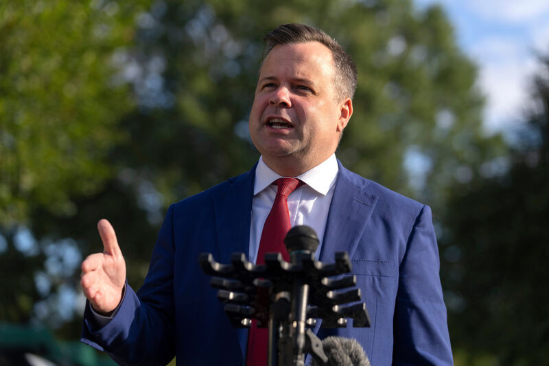 FILE - Director of the Federal Housing Finance Agency Bill Pulte speaks with reporters at the White House, Sept. 2, 2025, in Washington. (AP Photo/Mark Schiefelbein, File)