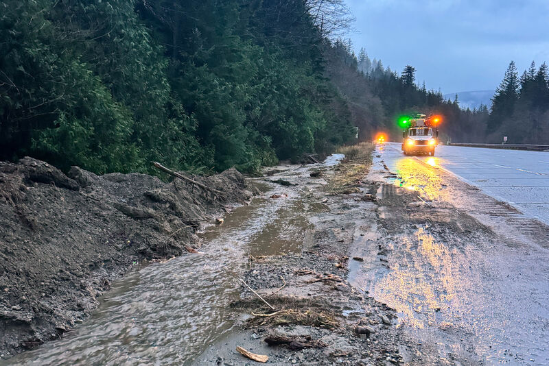 This photo provided by the Washington State Department of Transportation shows debris on Interstate 90 from a rainstorm Tuesday, Dec. 9, 2025. (Washington State Department of Transportation via AP)
