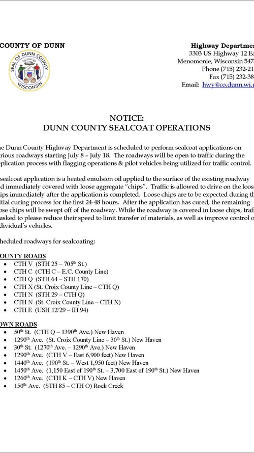 chipseal announcement