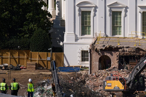 Work continues on a largely demolished part of the East Wing of the White House, Thursday, Oct. 23, 2025, in Washington, before construction of a new ballroom. (AP Photo/Jacquelyn Martin)