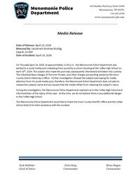 Menomonie Police Press Release
