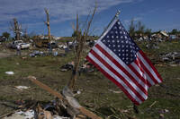 Previous Next An American Flag is posted near destroyed homes, Sunday, May 18, 2025, in London, Ky., after a severe storm passed through the area. (AP Photo/Carolyn Kaster)