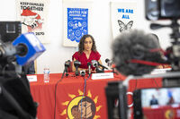 Kime Abduli, Ramon Morales Reyes' attorney addresses the media Friday, May 30, 2025 in Milwaukee about the detention of her client Ramon Morales Reyes. (AP Photo/Andy Manis)
