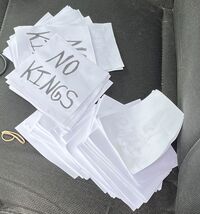 This photo provided by Minnesota State Patrol shows writings in the fake police car law enforcement officials believe a suspect used in the shooting of two Democratic legislators in Minnesota on Saturday, June 14, 2025. (Minnesota State Patrol via AP)