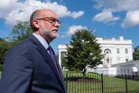 FILE - Office of Management and Budget Director Russell Vought walks at the White House, Monday, July 7, 2025, in Washington. (AP Photo/Alex Brandon, File)