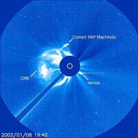 This image provided by NASA shows comet 96P Machholz which orbits the Sun about every 6 years, and is suspected to cause the Southern Delta Aquariids meteor showers. (NASA/ESA/SOHO via AP)