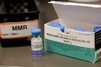 FILE - A dose of the measles, mumps and rubella vaccine is displayed at the Neighborcare Health clinics at Vashon Island High School in Vashon Island, Wash., on May 15, 2019.