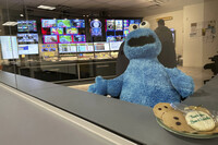 FILE - A stuffed Cookie Monster is seated in a control room at the Arizona PBS offices at the Walter Cronkite School of Journalism and Mass Communication in Phoenix, Friday, May 2, 2025. (AP Photo/Katie Oyan, File)