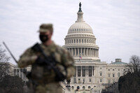 FILE - A member of the National Guard patrols the area outside of the U.S. Capitol in Washington, Feb. 10, 2021. (AP Photo/Jose Luis Magana, File)