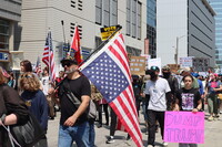 Protesters gather in Milwaukee’s Cathedral Square to march and rally as part of the No Kings Day protests nationwide. (Photo by Isiah Holmes/Wisconsin Examiner)