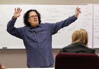 FILE - In this Jan. 20, 2011 photo, Mark Volman teaches a class in music management at Belmont University in Nashville, Tenn. (AP Photo/Mark Humphrey, file)
