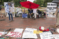White House Peace Vigil tent is seen in Lafayatte Park across the street from the White House in Washington, Friday, Sept. 5, 2025. (AP Photo/Pablo Martinez Monsivais)