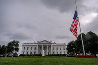 The American flag on the North Lawn at the White House in Washington, is lowered to half-staff after Charlie Kirk, the CEO and co-founder of Turning Point USA, was killed at an event in Orem, Utah, Wednesday, Sept. 10, 2025. (AP Photo/Mark Schiefelbein)