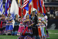 A folklorico dance group performs at haltfime of an NFL football game between the Baltimore Ravens and Dallas Cowboys in Arlington, Texas, Sunday, Sept. 22, 2024. (AP Photo/Jeffrey McWhorter)