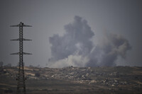Smoke rises to the sky following an Israeli military strike in the Gaza Strip, as seen from southern Israel, Thursday, Sept. 18, 2025. (AP Photo/Leo Correa)