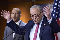 FILE—Senate Minority Leader Chuck Schumer, D-N.Y., and House Minority Leader Hakeem Jeffries, D-N.Y., left, hold a news conference on the GOP reconciliation bill, at the Capitol in Washington, Wednesday, June 11, 2025. (AP Photo/J. Scott Applewhite, file)