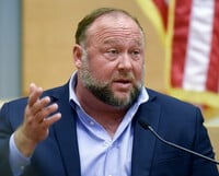 FILE - Conspiracy theorist Alex Jones takes the witness stand to testify at the Sandy Hook defamation damages trial at Connecticut Superior Court in Waterbury, Conn., Sept. 22, 2022. (Tyler Sizemore/Hearst Connecticut Media via AP, Pool, File)
