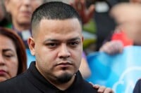 FILE - Kilmar Abrego Garcia attends a protest rally at the Immigration and Customs Enforcement field office in Baltimore, Monday, Aug. 25, 2025, to support Abrego Garcia. (AP Photo/Stephanie Scarbrough, File)