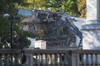 Work begins on the demolition of a part of the East Wing of the White House, Monday, Oct. 20, 2025, in Washington, before construction of a new ballroom. (AP Photo/Evan Vucci)