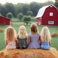 Children sitting on a hay bale