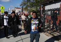 Baltazar Enriquez, president of the Little Village Community Council, walks with a Chicago Public School's student walkout in protest against U.S. Immigration and Customs Enforcement (ICE) agents around Chicago's Little Village neighborhood, Wednesday, Oct. 29, 2025. (AP Photo/Talia Sprague)