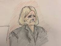 This courtroom sketch depicts Judge Hannah Dugan during the closing arguments at her trial in court, Thursday, Dec. 18, 2025 in Milwaukee, Wis. (Adela Tesnow via AP, Pool)