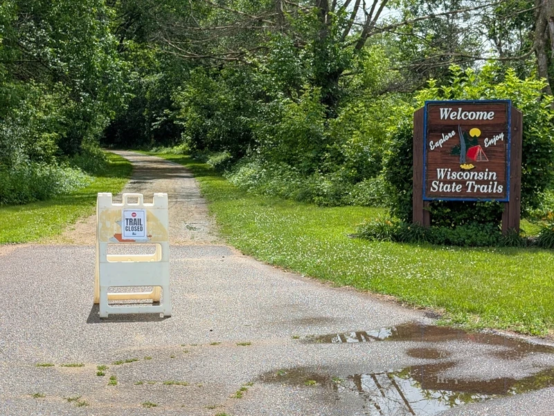 Red Cedar Trail Head closure sign