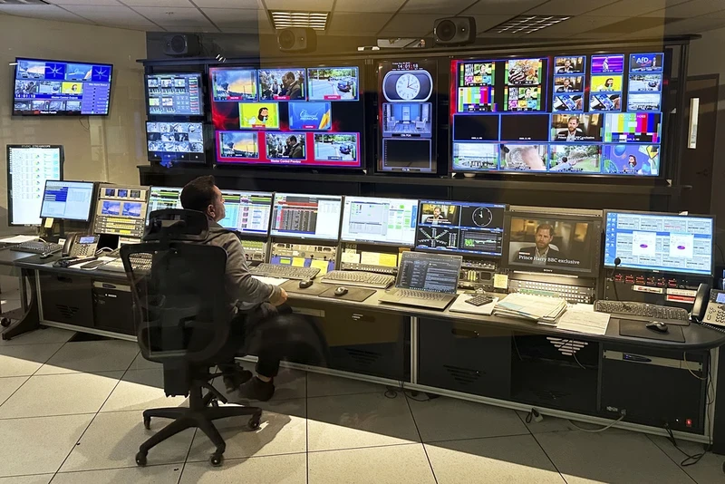 FILE - One of the control rooms at the Arizona PBS offices at the Walter Cronkite School of Journalism and Mass Communication in Phoenix is seen Friday, May 2, 2025. (AP Photo/Katie Oyan, File)